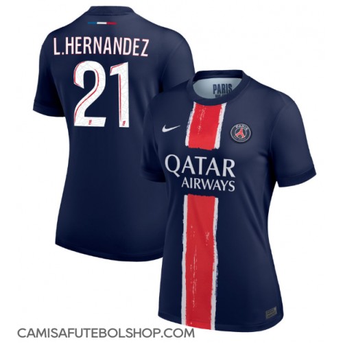 Camisa de time de futebol Paris Saint-Germain Lucas Hernandez #21 Replicas 1º Equipamento Feminina 2024-25 Manga Curta